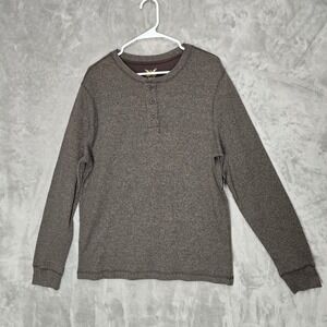 Faded Glory Mens Long Sleeve Henley Thermal Shirt Top L Brown Cotton Blend Basic